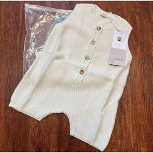 NWT Goumi Kids Cloud Knit Romper SZ 0-3mo White Organic Cotton Spring Shortie
